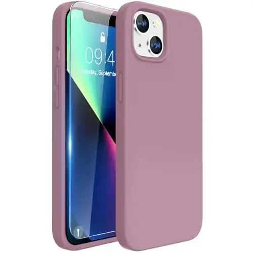 Miracase iPhone 13 uchun mo'ljallangan g'ilof, закалённое stakan ekran himoyachisi bilan, [Yumshoq chizishga qarshi mikrofiber astar], zarbga chidamli suyuq silikon kauchuk telefon g'ilofi 13 6.1 dyuym, qora смородина 