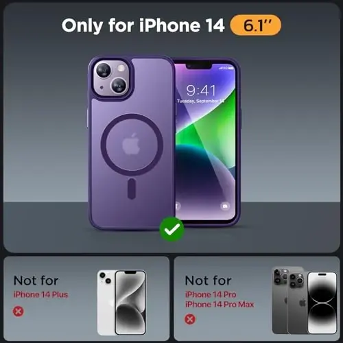 Miracase Magnetic for iPhone 14 Case 6.1 inch (Compatible with MagSafe)（with 2X Screen Protectors） Military-Grade Protection, Anti-Fingerprint Translucent Matte Phone Case Cover, Dark Purple - 2