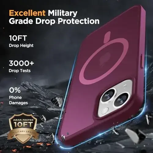 Miracase Magnetic for iPhone 14 Case 6.1 inch (Compatible with MagSafe)（with 2X Screen Protectors） Military-Grade Protection, Anti-Fingerprint Translucent Matte Phone Case Cover, Wine Red - 6