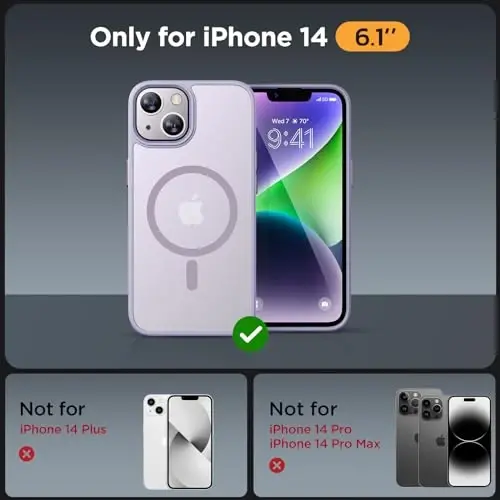 Miracase Magnetic for iPhone 14 Case 6.1 inch (Compatible with MagSafe)（with 2X Screen Protectors） Military-Grade Protection, Anti-Fingerprint Translucent Matte Phone Case Cover, Light Purple - MIRACASE (1)