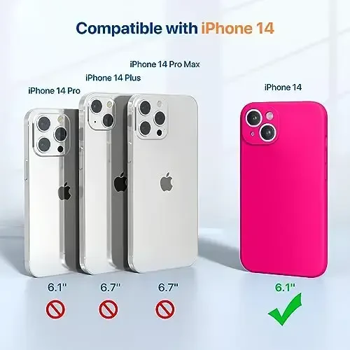 Miracase Designed for iPhone 14 Case with Screen Protector,[Upgraded Enhanced Camera Protection],Shockproof Liquid Silicone Case with Microfiber Lining, 6.1 inch,Hot Pink - 3
