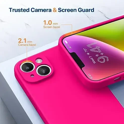 Miracase Designed for iPhone 14 Case with Screen Protector,[Upgraded Enhanced Camera Protection],Shockproof Liquid Silicone Case with Microfiber Lining, 6.1 inch,Hot Pink - 5