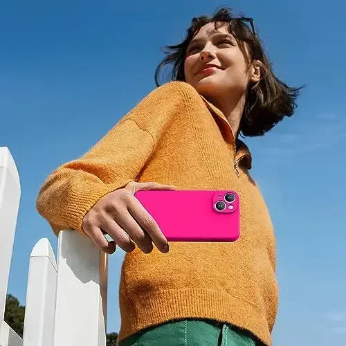 Miracase Designed for iPhone 14 Case with Screen Protector,[Upgraded Enhanced Camera Protection],Shockproof Liquid Silicone Case with Microfiber Lining, 6.1 inch,Hot Pink - 6