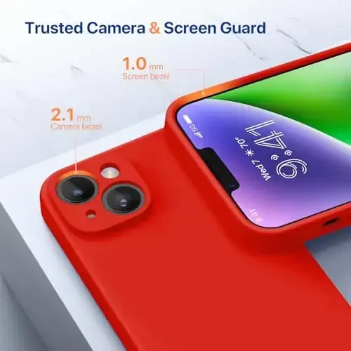 Miracase Designed for iPhone 14 Case with Screen Protector,[Upgraded Enhanced Camera Protection],Shockproof Liquid Silicone Case with Microfiber Lining, 6.1 inch, Coral Red - 4