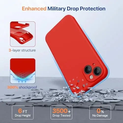 Miracase Designed for iPhone 14 Case with Screen Protector,[Upgraded Enhanced Camera Protection],Shockproof Liquid Silicone Case with Microfiber Lining, 6.1 inch, Coral Red - 5
