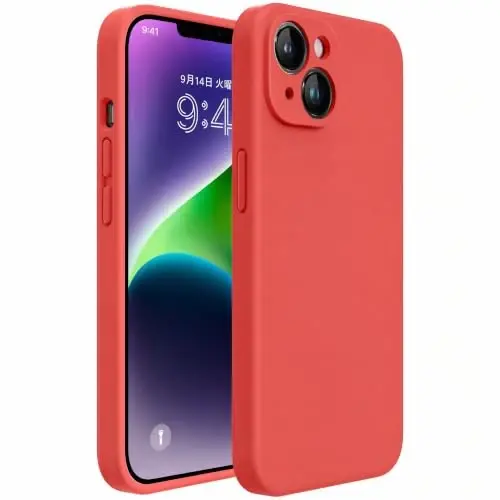 Miracase Designed for iPhone 14 Case with Screen Protector,[Upgraded Enhanced Camera Protection],Shockproof Liquid Silicone Case with Microfiber Lining, 6.1 inch, Coral Red 