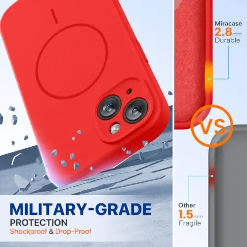 Miracase Designed for iPhone 14 Case with Screen Protector,[Upgraded Enhanced Camera Protection],Shockproof Liquid Silicone Case with Microfiber Lining, 6.1 inch, Coral Red - 2