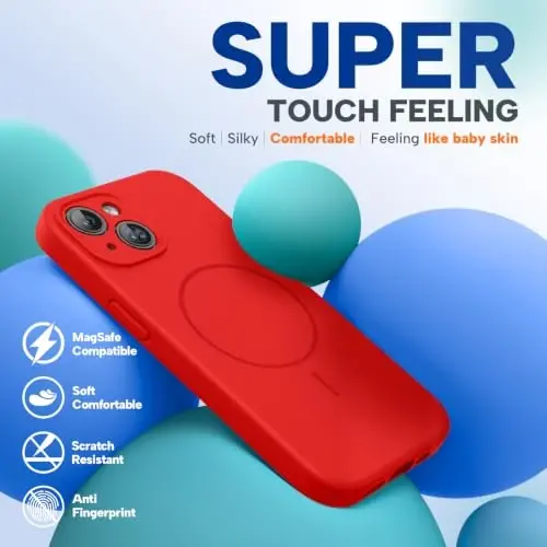 Miracase Designed for iPhone 14 Case with Screen Protector,[Upgraded Enhanced Camera Protection],Shockproof Liquid Silicone Case with Microfiber Lining, 6.1 inch, Coral Red - 6