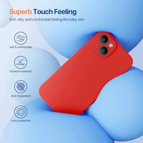 Miracase Designed for iPhone 14 Case with Screen Protector,[Upgraded Enhanced Camera Protection],Shockproof Liquid Silicone Case with Microfiber Lining, 6.1 inch, Red - 2