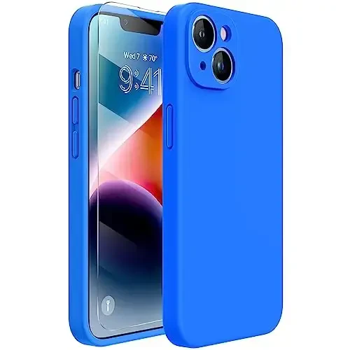 Miracase Designed for iPhone 14 Case with Screen Protector,[Upgraded Enhanced Camera Protection],Shockproof Liquid Silicone Case with Microfiber Lining, 6.1 inch,Mediterranean Blue - MIRACASE