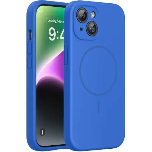 miracase Designed for iPhone 14 Case,[Upgraded Enhanced Camera Protection],Shockproof Liquid Silicone Case with Microfiber Lining, 6.1 inch,Mediterranean Blue 