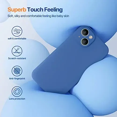 Miracase Designed for iPhone 14 Case with Screen Protector,[Upgraded Enhanced Camera Protection],Shockproof Liquid Silicone Case with Microfiber Lining, 6.1 inch,Azure Blue - 3