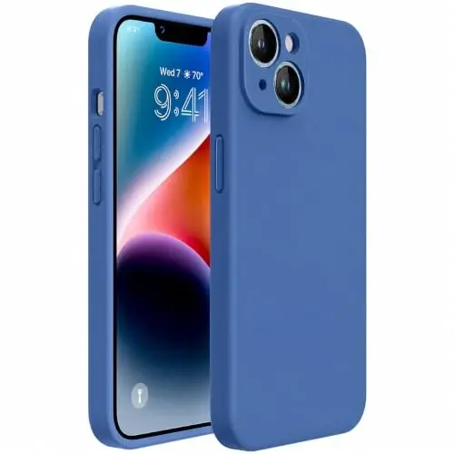 Miracase Designed for iPhone 14 Case with Screen Protector,[Upgraded Enhanced Camera Protection],Shockproof Liquid Silicone Case with Microfiber Lining, 6.1 inch,Azure Blue 