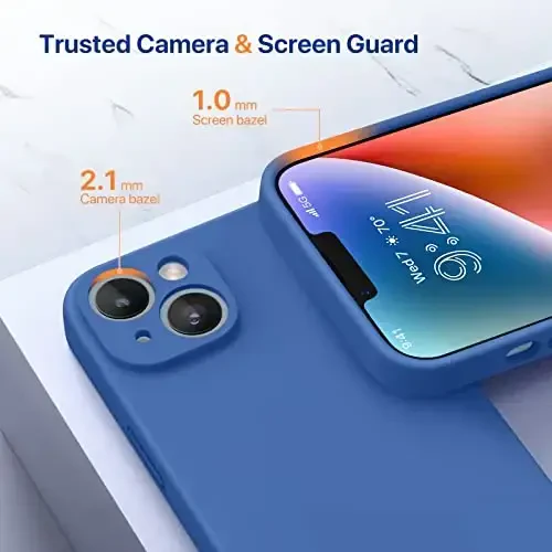 Miracase Designed for iPhone 14 Case with Screen Protector,[Upgraded Enhanced Camera Protection],Shockproof Liquid Silicone Case with Microfiber Lining, 6.1 inch,Azure Blue - 4