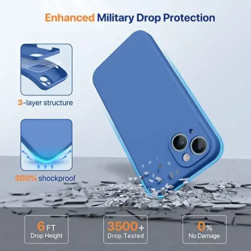 Miracase Designed for iPhone 14 Case with Screen Protector,[Upgraded Enhanced Camera Protection],Shockproof Liquid Silicone Case with Microfiber Lining, 6.1 inch,Azure Blue - 5