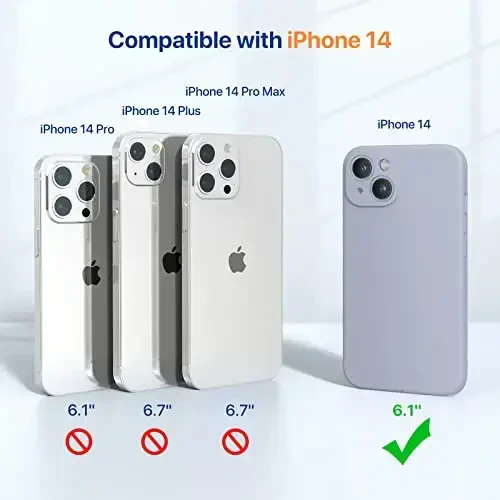 Miracase Designed for iPhone 14 Case with Screen Protector,[Upgraded Enhanced Camera Protection],Shockproof Liquid Silicone Case with Microfiber Lining, 6.1 inch,Lavender Grey - 6