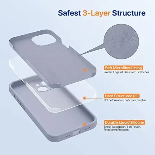 Miracase Designed for iPhone 14 Case with Screen Protector,[Upgraded Enhanced Camera Protection],Shockproof Liquid Silicone Case with Microfiber Lining, 6.1 inch,Lavender Grey - 3