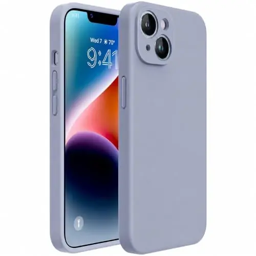 Miracase iPhone 14 Kılıfı için Tasarlandı Ekran Koruyuculu, [Yükseltilmiş Gelişmiş Kamera Koruması], Darbeye Dayanıklı Sıvı Silikon Kılıf Mikrofiber Astar, 6.1 inç, Lavanta Grisi 