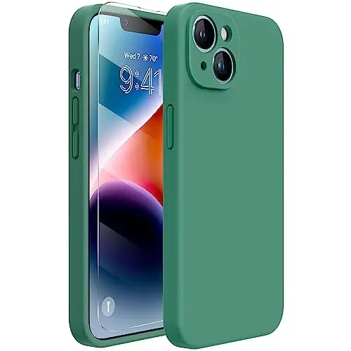 Miracase Designed for iPhone 14 Case with Screen Protector,[Upgraded Enhanced Camera Protection],Shockproof Liquid Silicone Case with Microfiber Lining, 6.1 inch,Acacia Green - 1