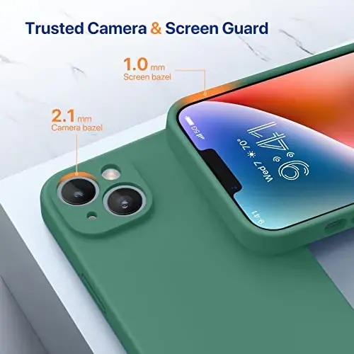 Miracase Designed for iPhone 14 Case with Screen Protector,[Upgraded Enhanced Camera Protection],Shockproof Liquid Silicone Case with Microfiber Lining, 6.1 inch,Acacia Green - 5