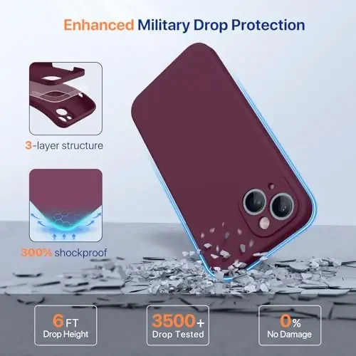 Miracase Designed for iPhone 14 Case with Screen Protector,[Upgraded Enhanced Camera Protection],Shockproof Liquid Silicone Case with Microfiber Lining, 6.1 inch, Wine Red - 5