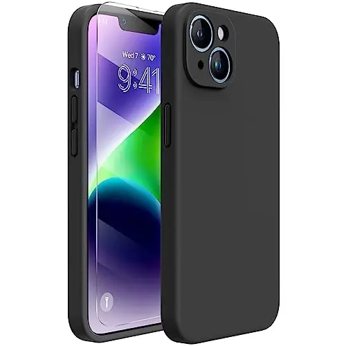 Miracase Designed for iPhone 14 Case with Screen Protector,[Upgraded Enhanced Camera Protection],Shockproof Liquid Silicone Case with Microfiber Lining, 6.1 inch,Black 