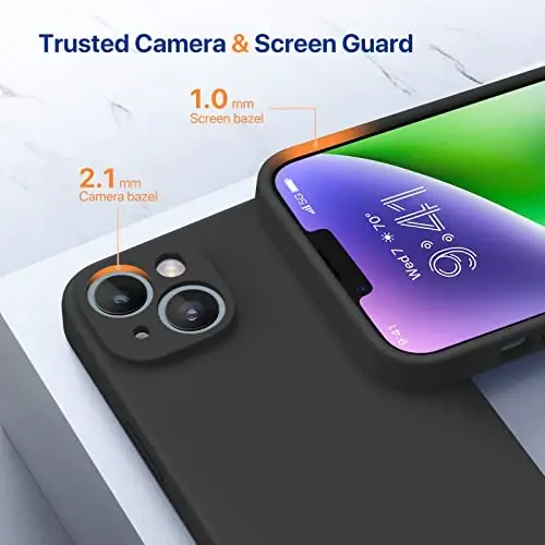 Miracase iPhone 14 Kılıfı için Tasarlandı Ekran Koruyuculu,[Yükseltilmiş Gelişmiş Kamera Koruması],Mikrofiber Astarlı Darbeye Dayanıklı Sıvı Silikon Kılıf, 6,1 inç,Siyah - 2