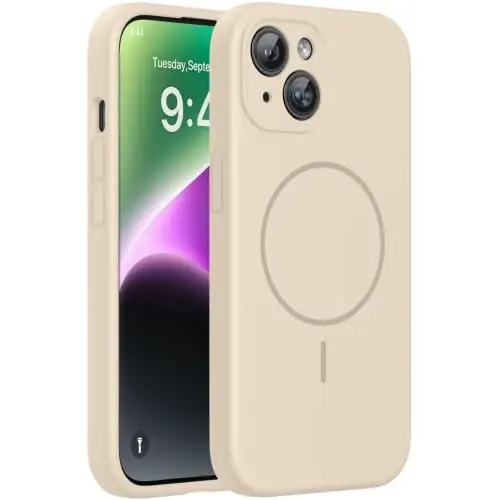 Miracase iPhone 14 Kılıfı için Tasarlandı, [Geliştirilmiş Gelişmiş Kamera Koruması], Mikrofiber Astarı ile Darbeye Dayanıklı Sıvı Silikon Kılıf, 6.1 inç, Fasulye Grisi 