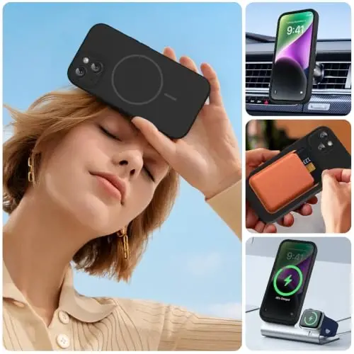 Miracase iPhone 14 Plus Kılıfı için Tasarlandı Ekran Koruyuculu,[Yükseltilmiş Gelişmiş Kamera Koruması],Mikrofiber Astarlı Darbeye Dayanıklı Sıvı Silikon Kılıf,6.7 inç, Siyah 