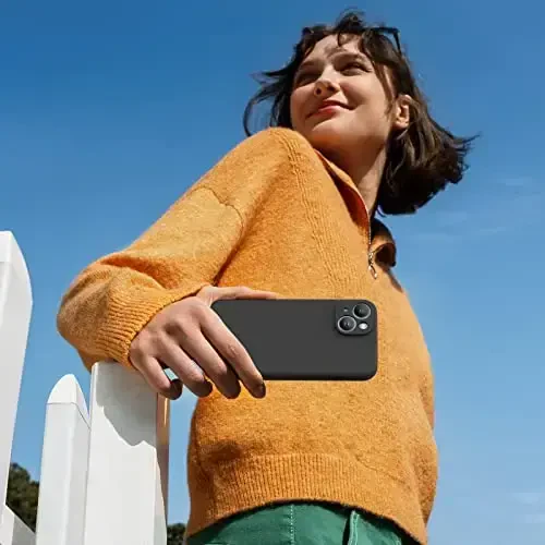 Miracase iPhone 14 Plus uchun g'ilof ekran himoyachisi bilan,[Kamera himoyasi takomillashtirilgan],zarbga chidamli suyuq silikon g'ilof mikrofiber astarli,6,7 dyuym, qora - 6