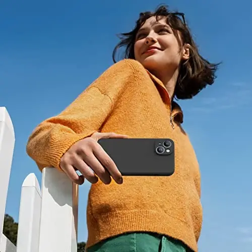 Miracase iPhone 14 Plus uchun g'ilof ekran himoyachisi bilan,[Kamera himoyasi takomillashtirilgan],zarbga chidamli suyuq silikon g'ilof mikrofiber astarli,6,7 dyuym, qora - 5