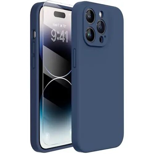 Miracase Designed for iPhone 14 Pro Case, [Upgraded Camera Protection], Shockproof Liquid Silicone Rubber Phone Case Cover for 14 Pro 6.1 inch, Dark Blue - MIRACASE