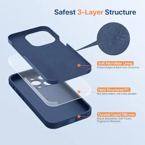 Miracase Designed for iPhone 14 Pro Case, [Upgraded Camera Protection], Shockproof Liquid Silicone Rubber Phone Case Cover for 14 Pro 6.1 inch, Dark Blue - 4