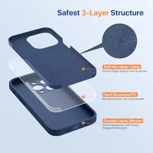 miracase Designed for iPhone 14 Pro Case, [Upgraded Camera Protection], Shockproof Liquid Silicone Rubber Phone Case Cover for 14 Pro 6.1 inch, Dark Blue - 4