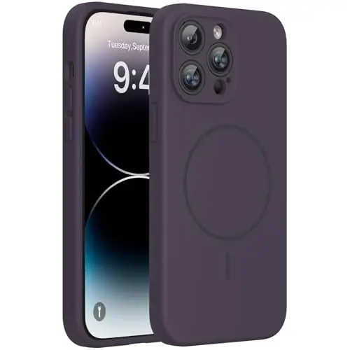 miracase Designed for iPhone 14 Pro Case, Compatible with Magsafe, Shockproof Liquid Silicone Rubber Phone Case Cover for 14 Pro 6.1 inch, Purple Magnetic 