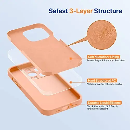 Miracase Designed for iPhone 14 Pro Case with Screen Protector, [Upgraded Camera Protection], Shockproof Liquid Silicone Rubber Phone Case Cover for 14 Pro 6.1 inch, Orange - 5