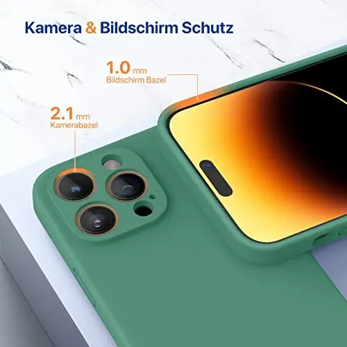 Miracase Designed for iPhone 14 Pro Case with Screen Protector, [Upgraded Camera Protection], Shockproof Liquid Silicone Rubber Phone Case Cover for 14 Pro 6.1 inch, Alpine Green - 3
