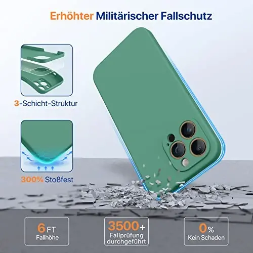 Miracase iPhone 14 Pro Kılıfı için Ekran Koruyuculu, [Gelişmiş Kamera Koruması], Darbeye Dayanıklı Sıvı Silikon Kauçuk Telefon Kılıfı, 14 Pro 6.1 inç, Alp Yeşili 