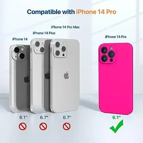 Miracase Designed for iPhone 14 Pro Case with Screen Protector, [Upgraded Camera Protection], Shockproof Liquid Silicone Rubber Phone Case Cover for 14 Pro 6.1 inch, Hot Pink - 6