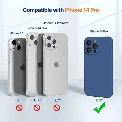 Miracase Designed for iPhone 14 Pro Case with Screen Protector, [Upgraded Camera Protection], Shockproof Liquid Silicone Rubber Phone Case Cover for 14 Pro 6.1 inch, Glass Blue - 1