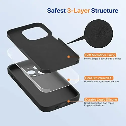 Miracase Designed for iPhone 14 Pro Case, Compatible with Magsafe, 1 Pack Screen Protector, Shockproof Liquid Silicone Rubber Phone Case Cover for 14 Pro 6.1 inch, Black Magnetic 
