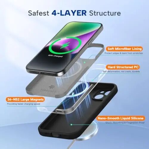 Miracase Designed for iPhone 14 Pro Case, with Tempered Glass Screen Protector, [Upgraded Camera Protection], Shockproof Liquid Silicone Rubber Phone Case Cover for 14 Pro 6.1 inch (Dark Purple) - 3
