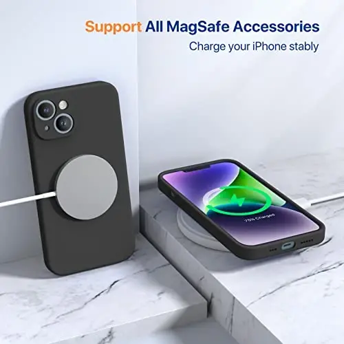 miracase Magnetic Case Designed for iPhone 14 Case,[Upgraded Enhanced Camera Protection],Shockproof Liquid Silicone Case 6.1 inch,Black-Magnetic 