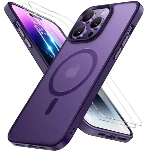Miracase Magnetic for iPhone 14 Pro Max Case 6.7 inch (Compatible with MagSafe)（with 2X Screen Protectors） Military-Grade Protection, Anti-Fingerprint Translucent Matte Phone Case Cover, Dark Purple - 1