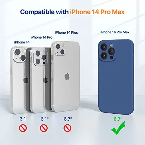 Miracase iPhone 14 Pro Max için Ekran Koruyuculu Telefon Kılıfı, [Gelişmiş Kamera Koruması], Darbeye Dayanıklı Sıvı Silikon Kılıf, Mikrofiber Astar, 6.7 inç, Cam Mavi 