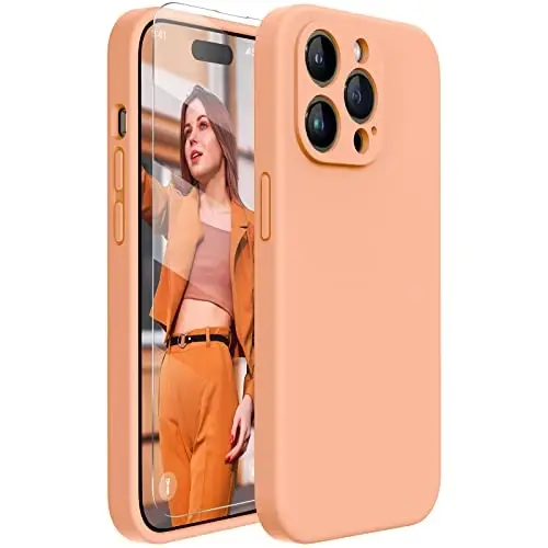 Miracase Designed for iPhone 14 Pro Max Phone Case with Screen Protector,[Upgraded Enhanced Camera Protection],Shockproof Liquid Silicone Case with Microfiber Lining,6.7 inch, Melon Orange 