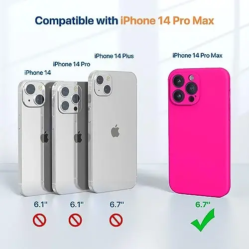 Miracase Designed for iPhone 14 Pro Max Phone Case with Screen Protector,[Upgraded Enhanced Camera Protection],Shockproof Liquid Silicone Case with Microfiber Lining,6.7 inch, Hot Pink - 6