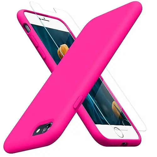 Miracase Ultra Slim Designed for iPhone SE Case 2022(3rd Gen)/iPhone SE 2020 Case(2nd Gen)/iPhone 7 Case/iPhone 8 Case with Screen Protector, Multi-Color Silicone Shockproof Phone Case(Hot Pink) 