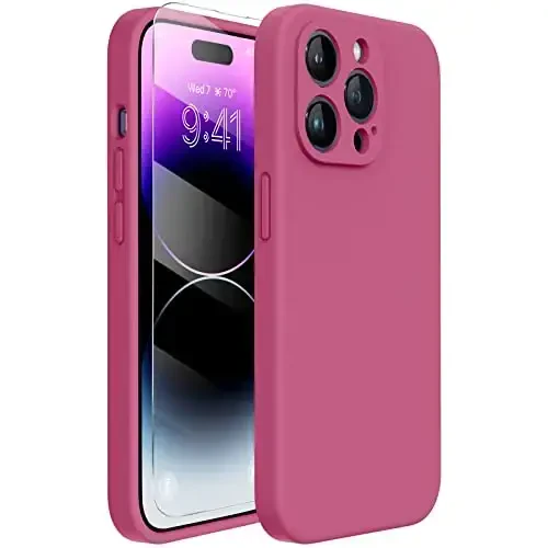 Miracase Designed for iPhone 14 Pro Max Phone Case with Screen Protector,[Upgraded Enhanced Camera Protection],Shockproof Liquid Silicone Case with Microfiber Lining,6.7 inch, Glace Red - 1