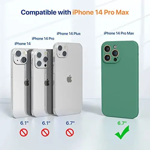 Miracase Designed for iPhone 14 Pro Max Phone Case with Screen Protector,[Upgraded Enhanced Camera Protection],Shockproof Liquid Silicone Case with Microfiber Lining,6.7 inch, Acacia Green - 6